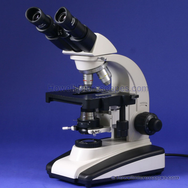 Compound light microscope for use with viewing biological specimens on slides.